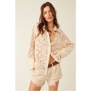 Free People In Your Dreams Lace Buttondown Cream